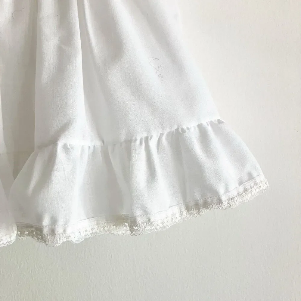 Vintage Issacson Carrico Slip Dress Baby Girl 18M White Pink Bow Ruffle Lace